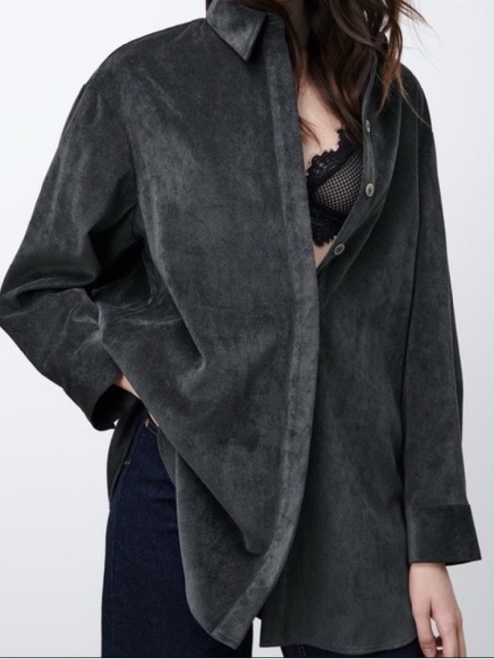 Oversized Charcoal Zara Shirt Jacket - Women's Relaxed Shacket